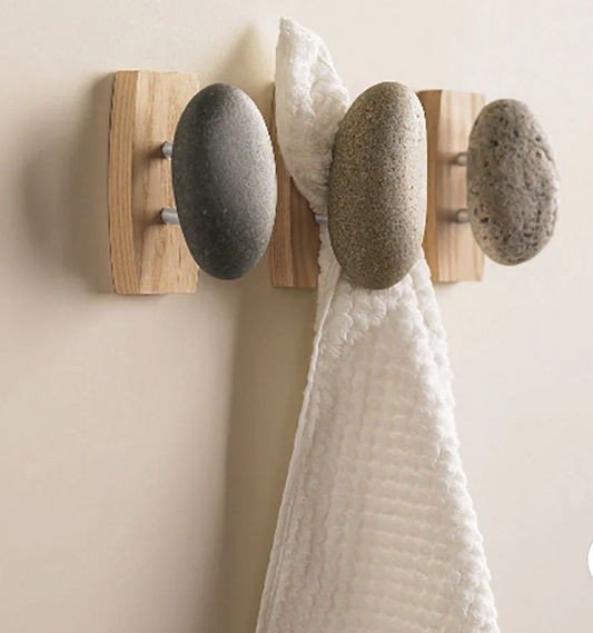 Hardwood Ash Stone Coast Coat Hook (Sea Stones) OL