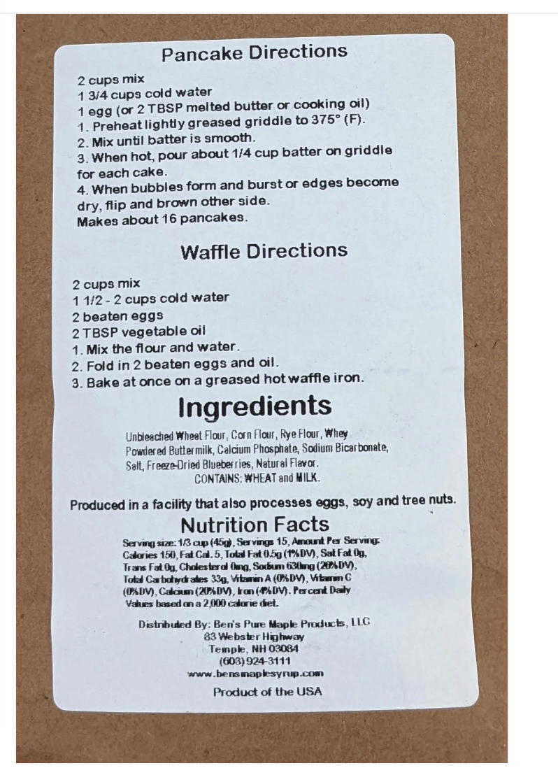 Blueberry Pancake Mix 24 oz. (Ben's Maple) OL