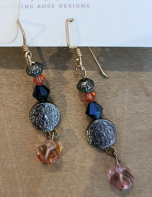 Dancing Rose Design beaded handcrafted earrings OL