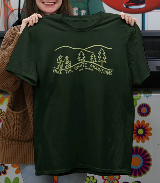 Hike the White Mountains NH Adult T-Shirt Forest Green (Retro Planet) OL