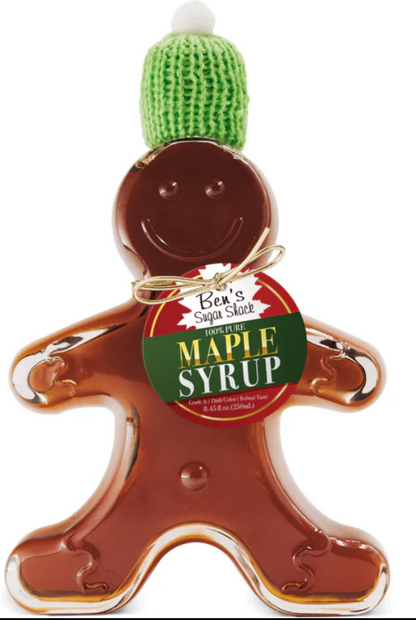 NH Pure Maple Syrup 8.45 oz. Gingerbread Person glass bottle (Ben's Maple) OL