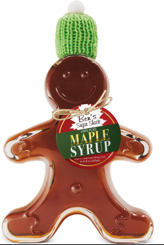 NH Pure Maple Syrup 8.45 oz. Gingerbread Person glass bottle (Ben's Maple) OL