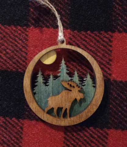 NH Moonlit Moose Wood Ornament (Of Moose and Mountain) OL
