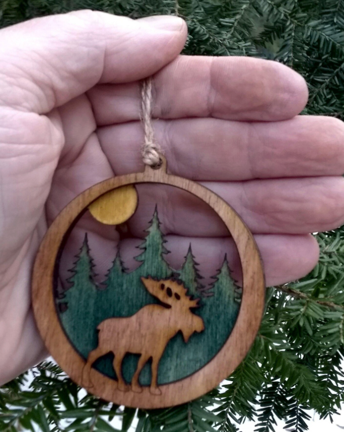 NH Moonlit Moose Wood Ornament (Of Moose and Mountain) OL