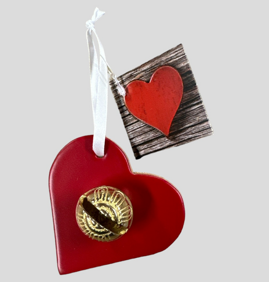 Red Leather Heart Keepsake Bell Door Hanger (New England Bells) OL