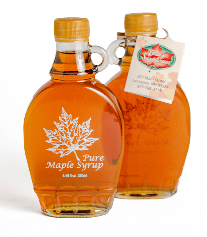 Pure Maple Syrup painted white maple leaf glass bottle 8.45 oz. (Fuller's Sugarhouse) OL