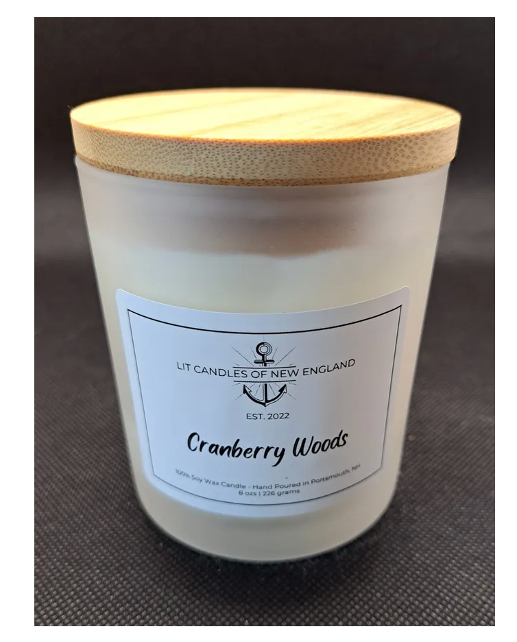 Hand Poured Cranberry Woods 8 oz. soy, clean burn candle (LIT Candles of New England) OL