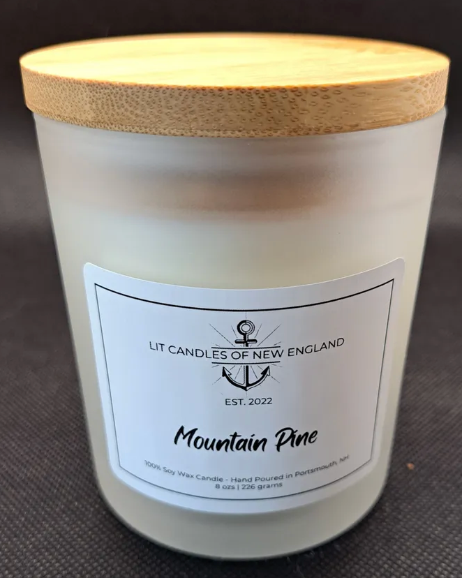 Hand Poured Mountain Pine 8 oz. soy, clean burn candle (LIT Candles of New England) OL