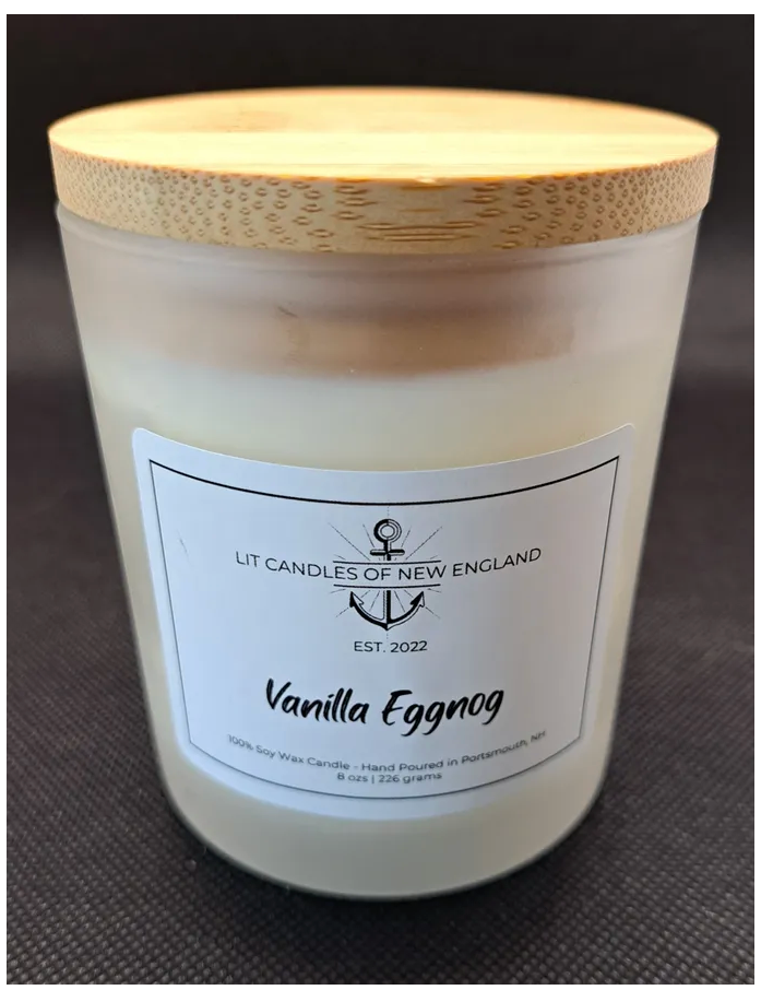 Hand Poured Vanilla Eggnog 8 oz. soy, clean burn candle (LIT Candles of New England) OL